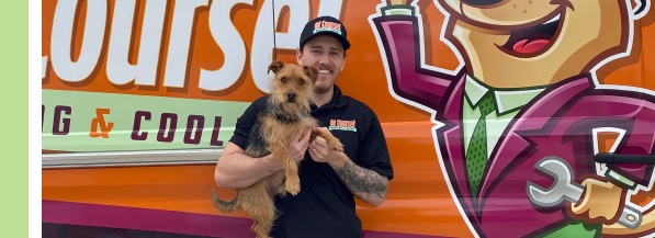 jake -vice president- with dog in front of company van